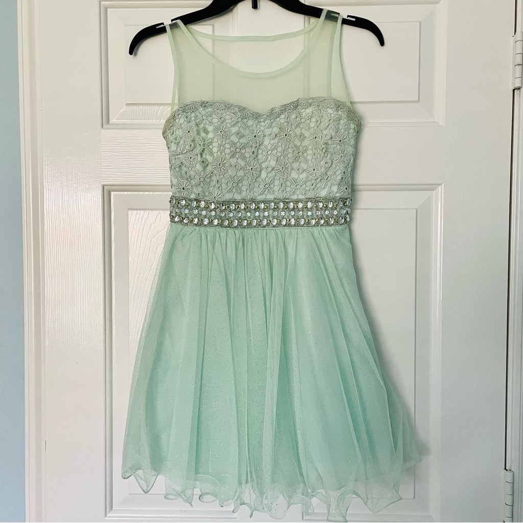 Mint Lace Tulle Homecoming Dress